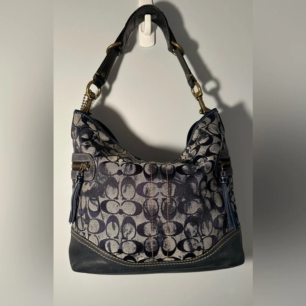 Rare Limited Edition Vintage Coach Y2K Denim Blue Tie-Dye Signature Hobo